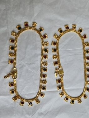 22k Gold Plated Anklets with Red and Green Stone Accents - Women Jewelry